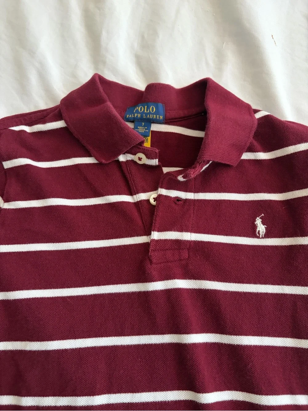 Polo by Ralph Lauren Boys' Burgundy and White Striped Polo Size 7